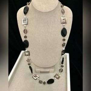 Premier Designs Vintage 90's Modernist Strand Necklace w abalone & black agate
